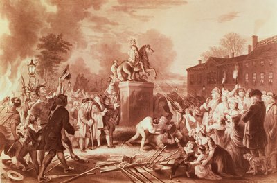 1776 में बॉलिंग ग्रीन में जॉर्ज III की प्रतिमा को खींचकर जॉन सी। मैकरे द्वारा उकेरा गया द्वारा जोहान्स एडम साइमन ओर्टेल